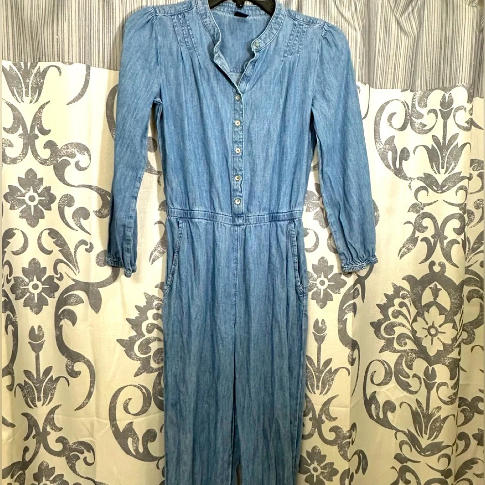 GUC GAP Denim girl's Jumpsuit Long Sleeve elastic waist Button Up romper Size XL